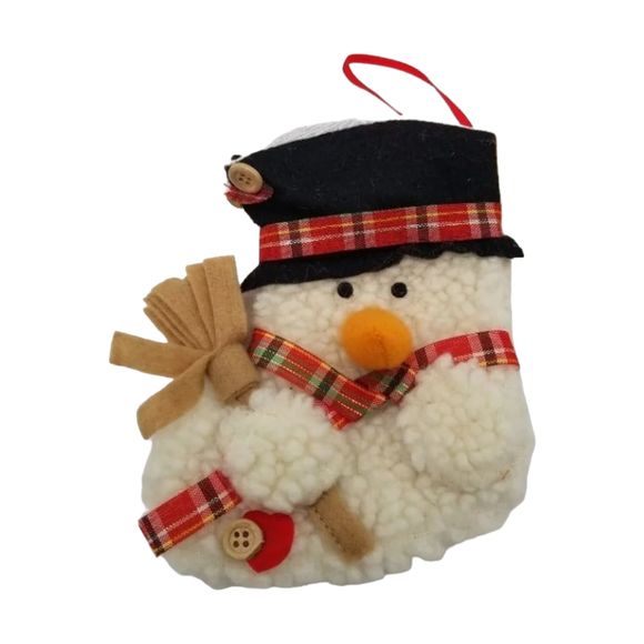 Santa Candy Cane & Snowman Broom Christmas Polyester Stocking Set Small 6" VTG - Picture 7 of 10